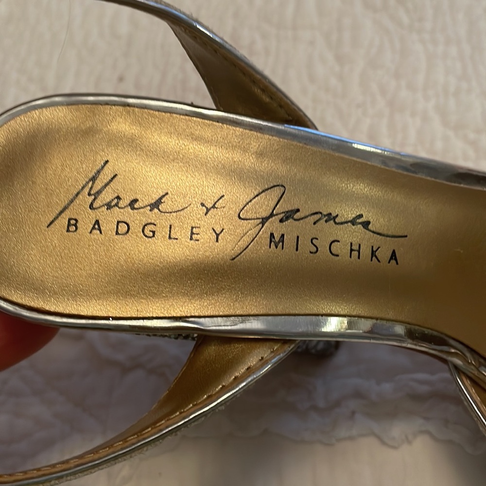 Badgley Mischka Glitter Platform Peep Toe Heels Size 7.5 - Picture 7 of 7
